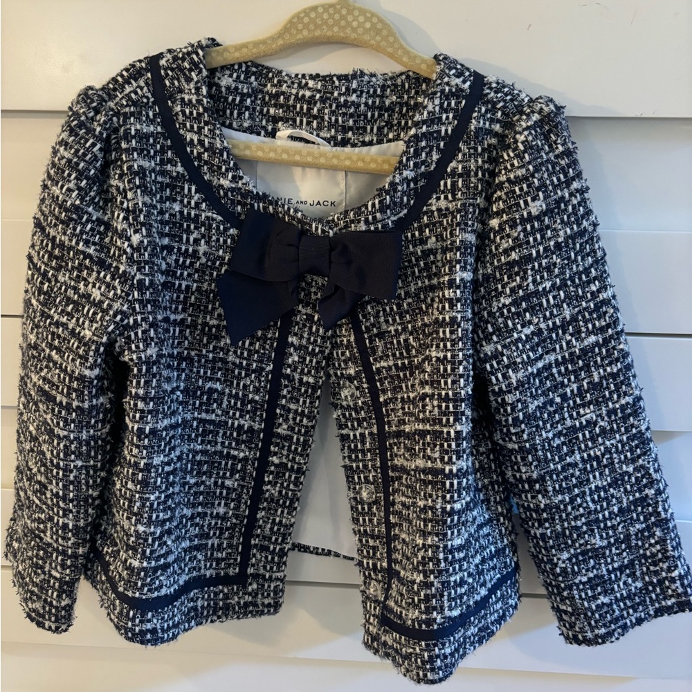 Janie and Jack navy tweed with bow detail.